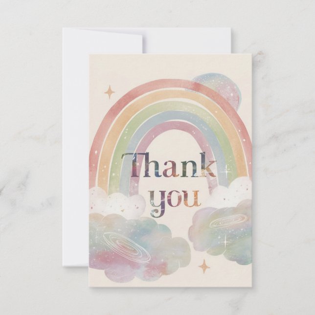 Tarjeta De Agradecimiento Arcoiris celeste y nubes bonito (Anverso)