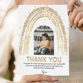 Tarjeta De Agradecimiento Arcoíris de Oro | Foto de Cumpleaños de Niños |