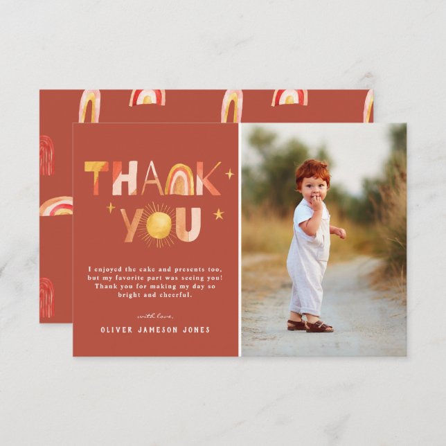 Tarjeta De Agradecimiento Arcoiris del Boho Sunshine | Foto Gracias (Anverso / Reverso)