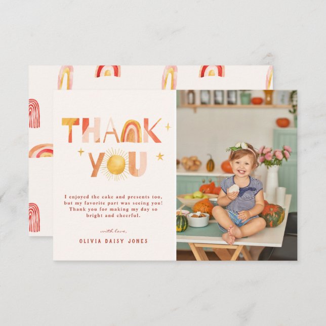 Tarjeta De Agradecimiento Arcoiris del Boho Sunshine | Foto Gracias (Anverso / Reverso)
