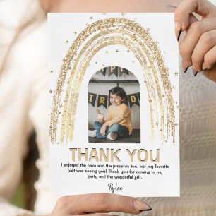 Tarjeta De Agradecimiento Arcoiris dorado   Cumpleaños de la foto de los niñ