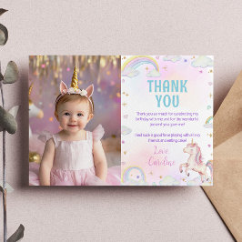 Tarjeta De Agradecimiento Arcoíris Mágico Cumpleaños de Unicornio Foto