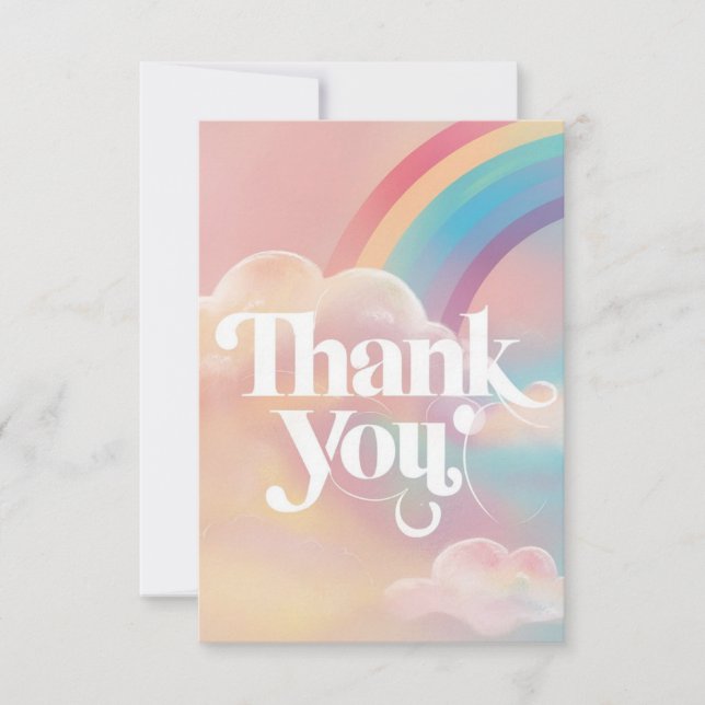 Tarjeta De Agradecimiento Arcoiris y nubes caprichosas de bonito (Anverso)