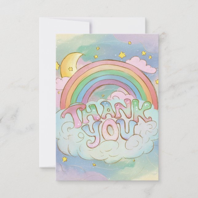 Tarjeta De Agradecimiento Arcoiris y nubes mágicas de moda (Anverso)