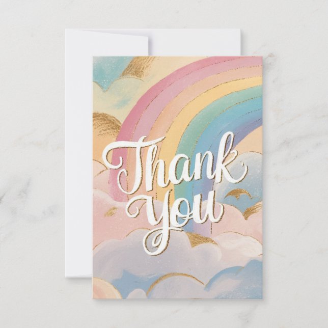 Tarjeta De Agradecimiento Arcoiris y nubes mágicos simples (Anverso)
