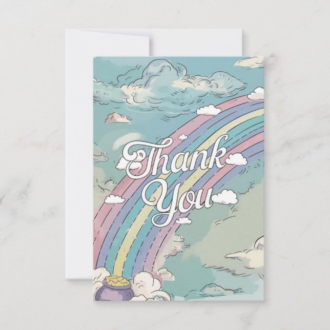 Tarjeta De Agradecimiento Arcoiris y nubes simples de Pastel (Anverso)