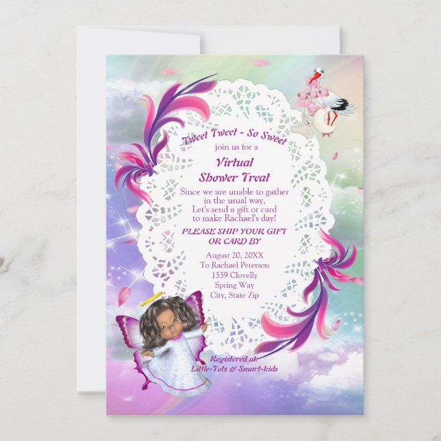 Tarjeta De Agradecimiento Arcos de lluvia, nubes esponjosas, Baby Shower mar (Anverso)