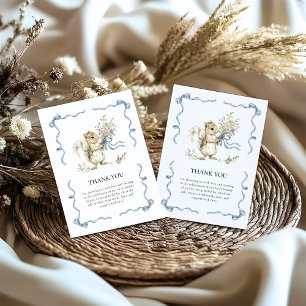 Tarjeta De Agradecimiento Ardilla bebé de listón azul acuarela del bosque