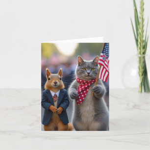 Tarjeta De Agradecimiento ardilla patriótica y gato