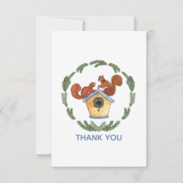 Tarjeta De Agradecimiento Ardillas en las vacaciones de la casa de pájaros