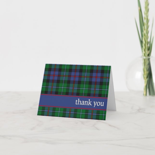 Tarjeta De Agradecimiento Argyll Scotland District Tartan Gracias (Anverso)