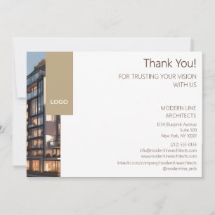 Tarjeta De Agradecimiento Arquitecto minimalista con foto y logotipo de edif