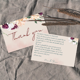 Tarjeta De Agradecimiento arreglo floral nupcial rojo y blanco botánico