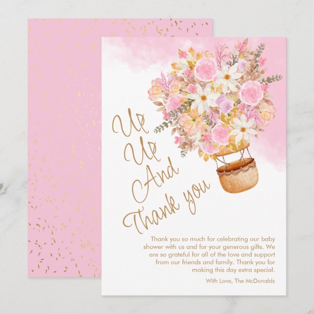 Tarjeta De Agradecimiento Arriba, arriba y lejos - Baby Shower de globo flor (Anverso / Reverso)