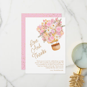 Tarjeta De Agradecimiento Arriba, Arriba y Lejos Globo Floral Rosa Baby Show