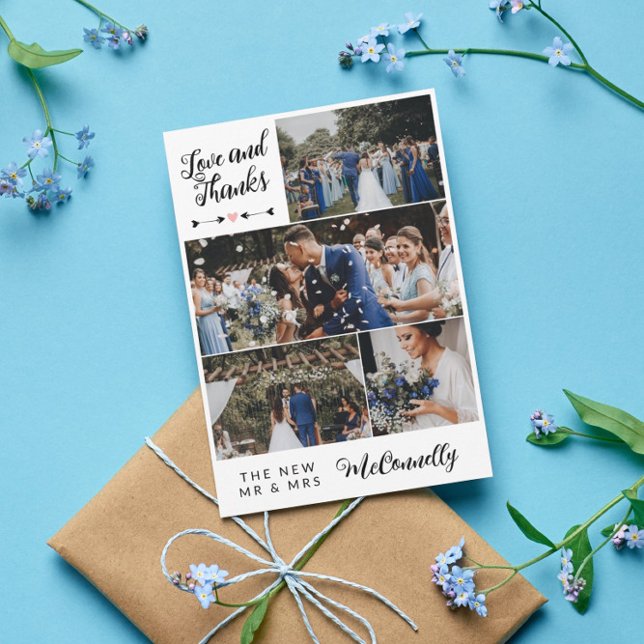 Tarjeta De Agradecimiento Arrows Heart Collage de fotos Love & Gracias Boda (Subido por el creador)