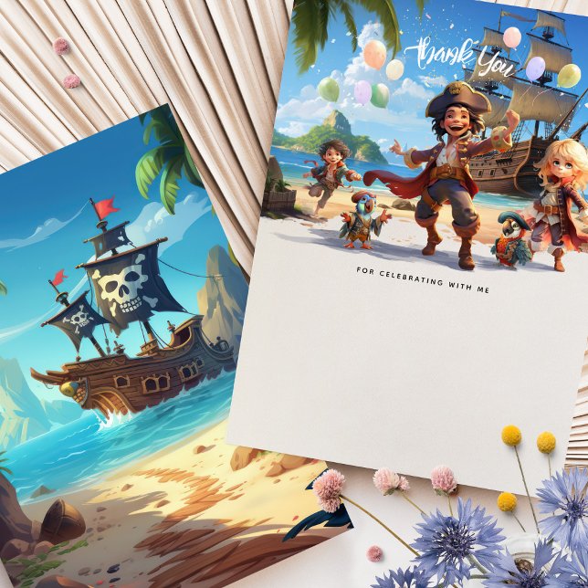 Tarjeta De Agradecimiento ¡Arrr-gracias! Cumpleaños Isla del Paraíso Pirata (Subido por el creador)