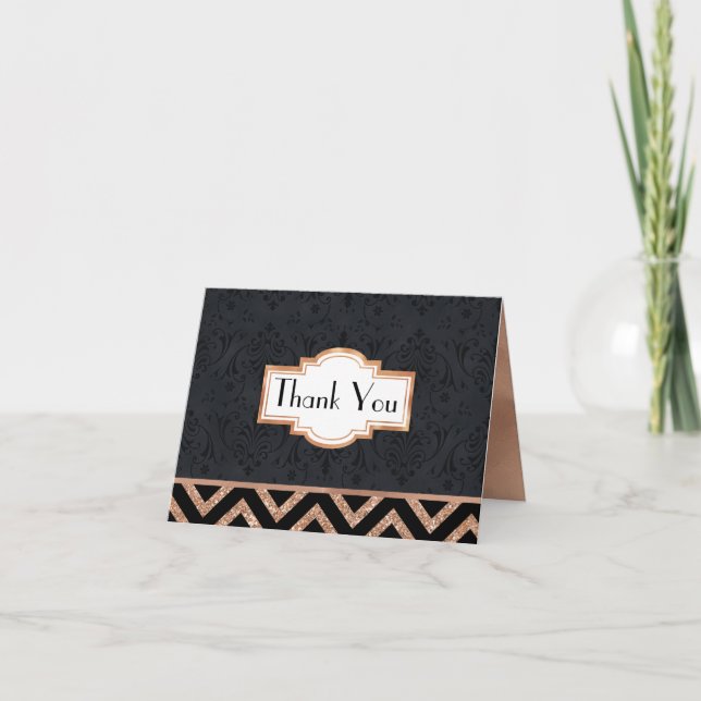 Tarjeta de agradecimiento Art Deco Black and Rosa  (Anverso)