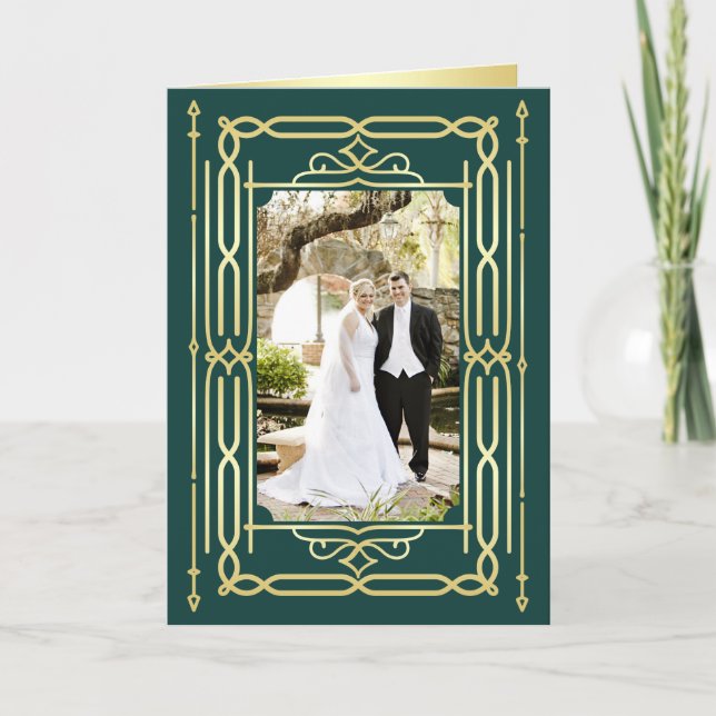 Tarjeta De Agradecimiento Art Deco Love & Gracias Gold Green Photo Gracias (Anverso)