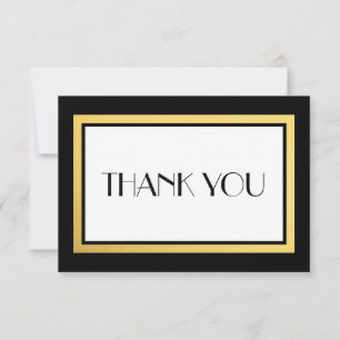 Tarjeta De Agradecimiento Art Deco Negro y Dorado Gracias