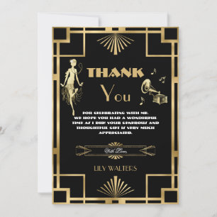 Tarjeta De Agradecimiento Art Deco Nouveu Gatsby Roaring Twentis Cumpleaños