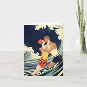 Tarjeta De Agradecimiento Art Deco vintage, Amantes besarte gracias