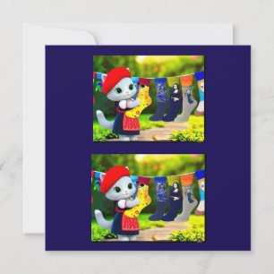 Tarjeta De Agradecimiento Art Kitty Colgando Socks de arte