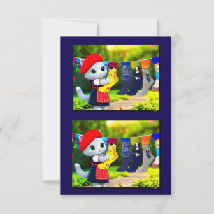 Tarjeta De Agradecimiento Art Kitty Colgando Socks de arte