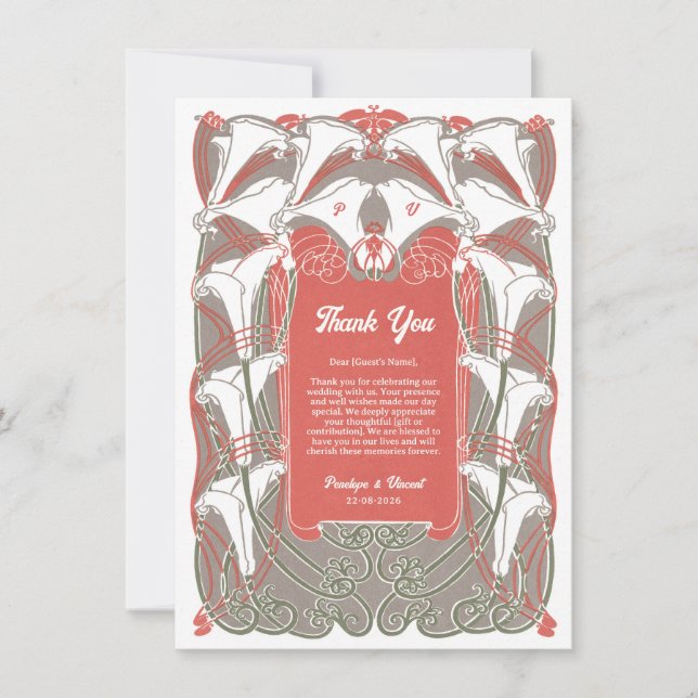Tarjeta De Agradecimiento Art Nouveau Calla Lily Elegance (Anverso)