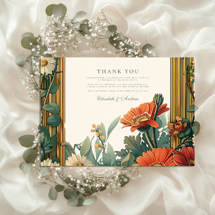 Tarjeta De Agradecimiento Art Nouveau Daisy Gerbera Boda de marco floral