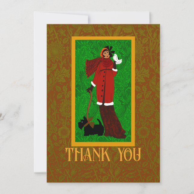Tarjeta De Agradecimiento Art Nouveau William Morris Black Scotti Retro (Anverso)