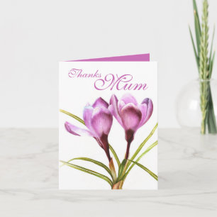 Tarjeta De Agradecimiento Arte acuarela de flores crocus Gracias Mamá morada