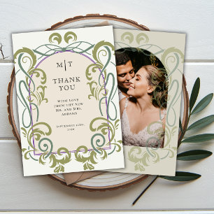 Tarjeta De Agradecimiento Arte Antiguo Floral Nouveau Iniciales de Boda Foto
