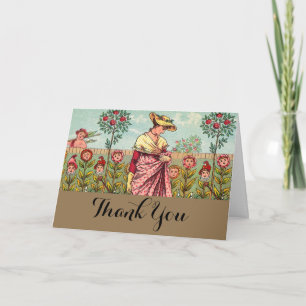 Tarjeta De Agradecimiento Arte Antiguo Mujer Flor Creciente Jardín
