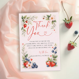 Tarjeta De Agradecimiento Arte Botánico Dulce de Frutas Rosa para Baby Showe