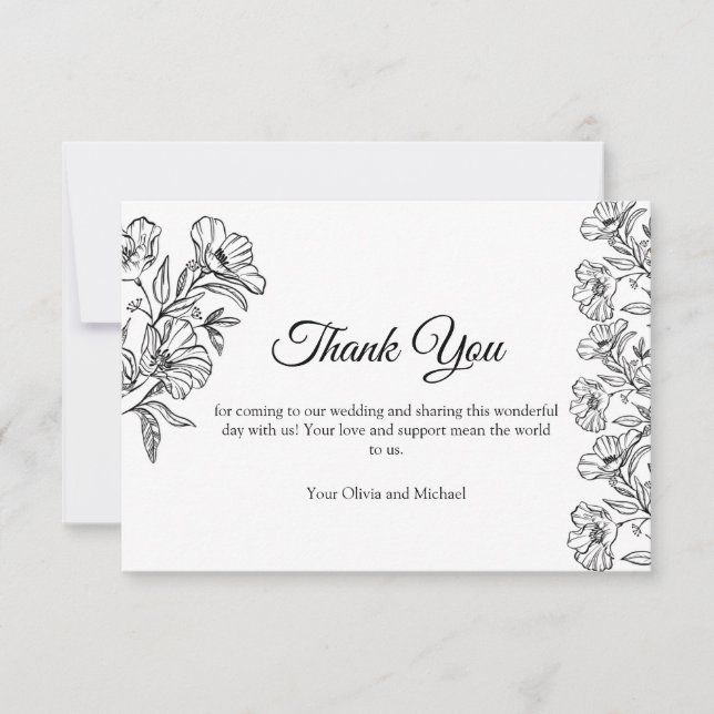 Tarjeta De Agradecimiento Arte Botánico Minimalista en Blanco (Anverso)