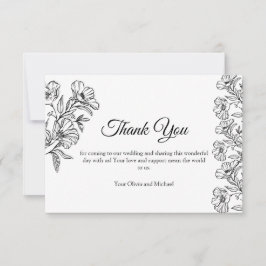 Tarjeta De Agradecimiento Arte Botánico Minimalista en Blanco