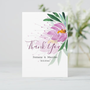 Tarjeta De Agradecimiento Arte de Acuarela de Loto Violeta Romántico Elegant