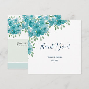 Tarjeta De Agradecimiento Arte de Acuarela Floral de Menta Azul Polvoriento