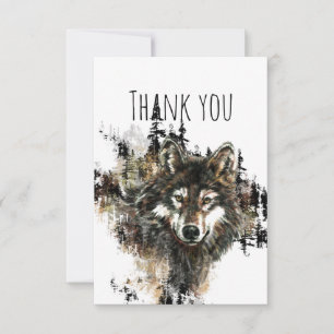Tarjeta De Agradecimiento Arte de animal de lobo de acuarela de montaña de a