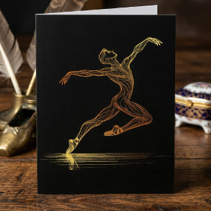 Tarjeta De Agradecimiento Arte de ballet de línea dorada Bailarina Ilustraci