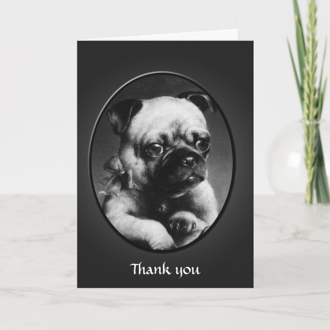 Tarjeta De Agradecimiento Arte de época Pug Puppy "gracias" (Anverso)