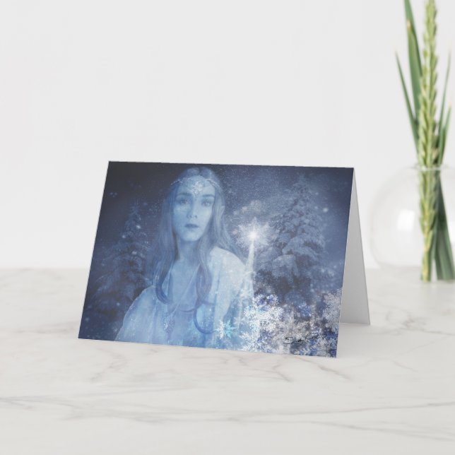Tarjeta De Agradecimiento Arte de fantasía de reina de la nieve Navidades (Anverso)