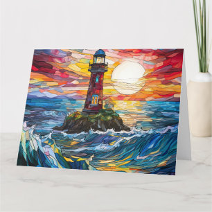 Tarjeta De Agradecimiento Arte de faro costero de vidrio templado