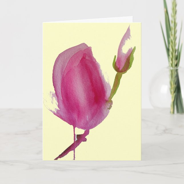 Tarjeta De Agradecimiento Arte de flores acuáticas de Magnolia rosa Gracias (Anverso)