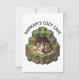 Tarjeta De Agradecimiento Arte de gato voxel de la acogedora cueva de KAMKAM
