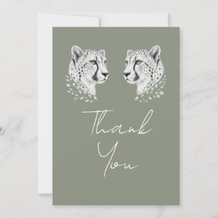 Tarjeta De Agradecimiento Arte de guepardo blanco elegante moderno Sage Boda