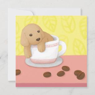 Tarjeta De Agradecimiento Arte de Ilustracion de Perro y Café Cute