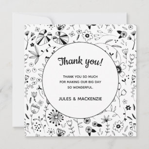 Tarjeta De Agradecimiento Arte de línea floral de flor silvestre