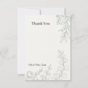 Tarjeta De Agradecimiento Arte de línea floral de salvia